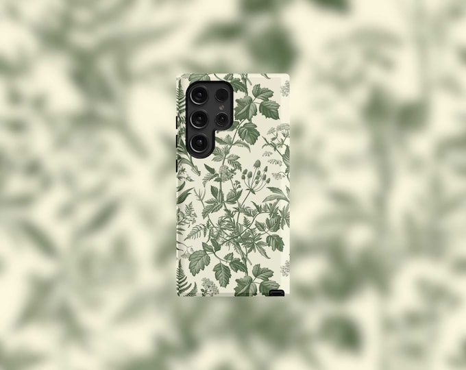 Green Botanicals Samsung Galaxy Case | Dual-Layer S22-S25 Protection | Matte/Glossy Finish