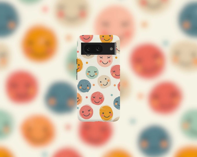 Cute Smiley Faces Tough Phone Case For Google Pixel 9, 9 Pro, 9 Pro XL, 8, 8 Pro, 7, 7 Pro, 6, and 6 Pro