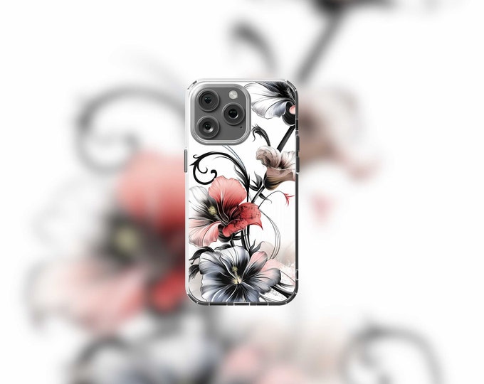 Monochrome Floral MagSafe Clear Case for iPhone 12-15