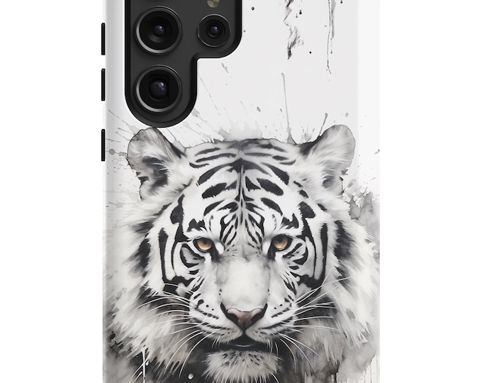 White Watercolor Tiger Case for Samsung Galaxy S24/S24 Plus/S24 Ultra - Durable Dual-Layer Protection, Matte/Glossy Finish