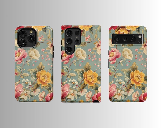 Vintage Floral iPhone  Samsung Phone Case with MagSafe - Classic Elegance Fast Shipping 2-3 Days