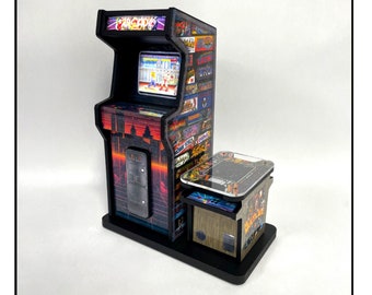 Vintage Arcade Cabinet Desk Organizer: LED Backlit Business Card Holder