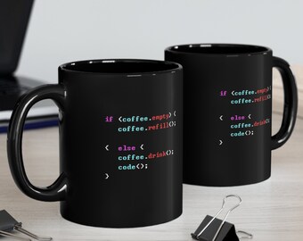 Funny Coding Coffee Mug, Programmer Gift 11oz Black Mug