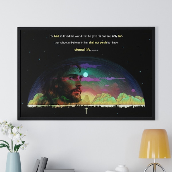Jesus Bible Cross References Art Print And Quote Poster, Bible Verse, Scripture, John 3:16, Christianity