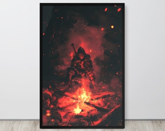 Souls Bonfire Poster Minimalist Wall Art, Dark Poster, Gaming Poster, Gaming Print, Retro, Man Cave, Quote, Video Game, Minimalist, Sword