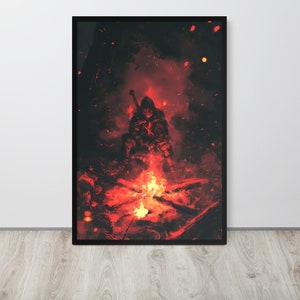 Souls Bonfire Poster Minimalistische Wandkunst, dunkles Poster, Gaming Poster, Gaming Print, Retro, Man Cave, Zitat, Videospiel, minimalistisch, Schwert