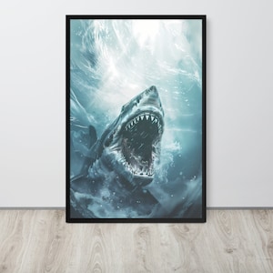 Weißer Hai Aquarell, Megalodon, Hai-Dekor, Hai-Aquarell-Wanddekoration, Hai-Poster, Hai-Druck, Hai-Kunst, Gaming-Druck