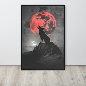 Wolf Poster Druck, Rot Vollmond Poster, Wolf Wandkunst, Werwolf Poster, Spiel Poster, Filmposter, Wolfliebhaber, Wolf Dekor, Gaming Dekor