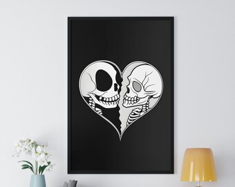 Skulls Poster Print, Goth Love Heart Poster, Gothic Skull Wall Art, Black and White Poster, Gothic  Poster, Skull Poster, Heart Poster