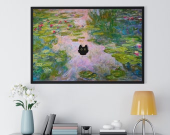 Monet Waterlily Cat poster, Black Cat Art, Black Cat Print, Floral Print, Claude Monet Cat Poster, Funny Cat Print, Cat Lovers