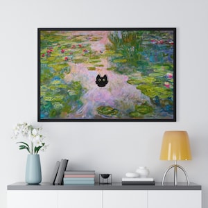 Monet Waterlily Cat poster, Black Cat Art, Black Cat Print, Floral Print, Claude Monet Cat Poster, Funny Cat Print, Cat Lovers