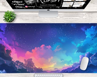 Tappetino per mouse kawaii Lofi con nebulosa spaziale blu pastello, tappetino da scrivania con spazio, tappetino da scrivania pastello carino, tappetino da scrivania con nuvola carina, tappetino per mouse da gioco, decorazione da scrivania