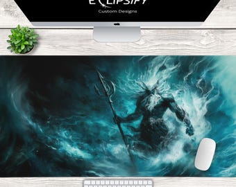 Poseidon Mouse Pad, Poseidon Desk Mat, Ocean Fantasy, Mythology, Fantasy Desk Pad, Gaming Mouse Pad, Gaming Desk Mat