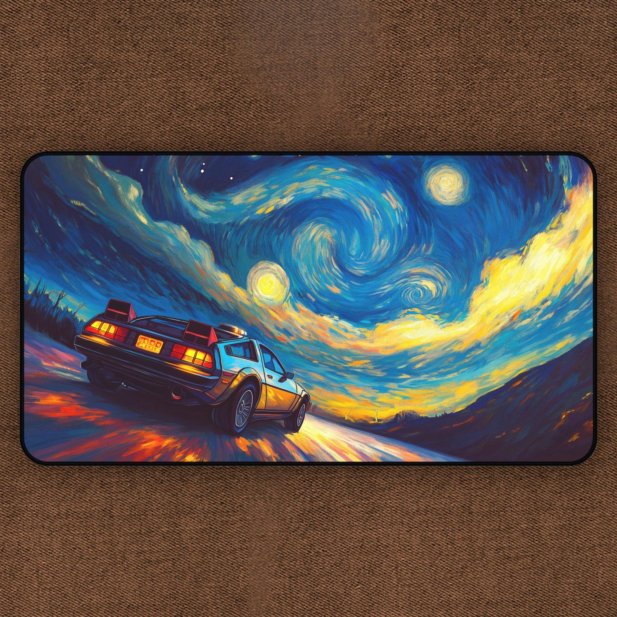 Delorean TCG Playmat, Back To, Time Travel, Starry Night, MTG Play