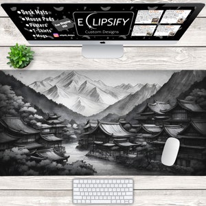 Japanische Ästhetische Zeichnung Mauspad, Japanische Ästhetische Zeichnung Schreibtischmatte, Charcoal Sketch Mauspad, Gaming Mauspad, Gaming Schreibtischmatte