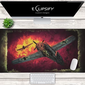 Plane Dog Fight Gaming Mouse Pad, Plane Desk Mat, World War, TCG Play Mat, Thunder, Gaming Mouse Pad, Gaming Desk Mat