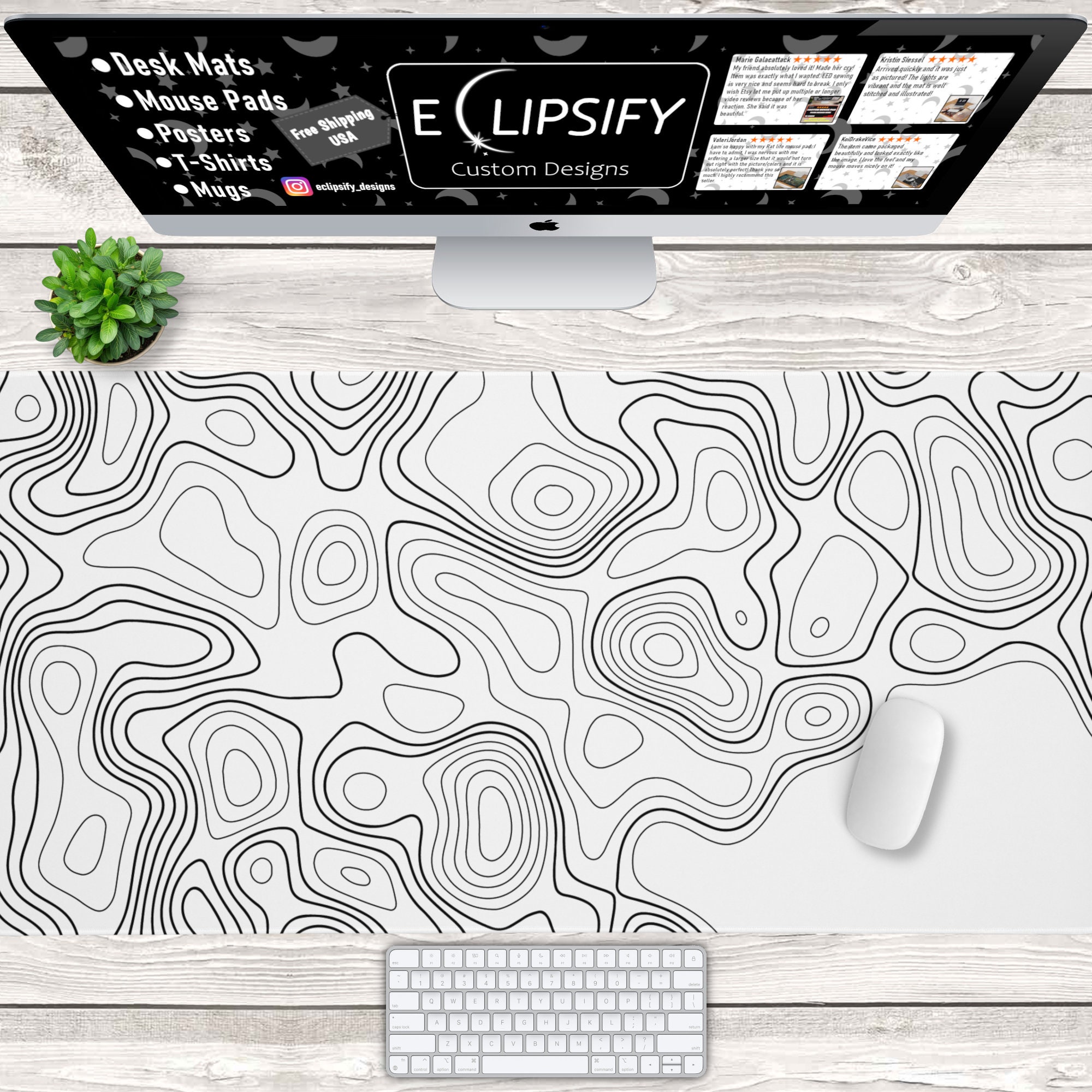 White Pattern Mouse Pad With Stitched Edges, Minimalist