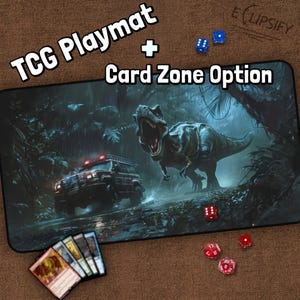 Tappetino da gioco Jurassic Dinosaur TCG, T-Rex, tappetino da gioco MTG Dinosaur con zone, tappetino da gioco Jurassic, regali per giocatori, gioco da tavolo