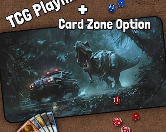 Jurassic Dinosaur TCG Playmat, T-Rex, Dinosaur MTG Play Mat With Zones, Jurassic Playmat, Gifts for Gamers, Board Game
