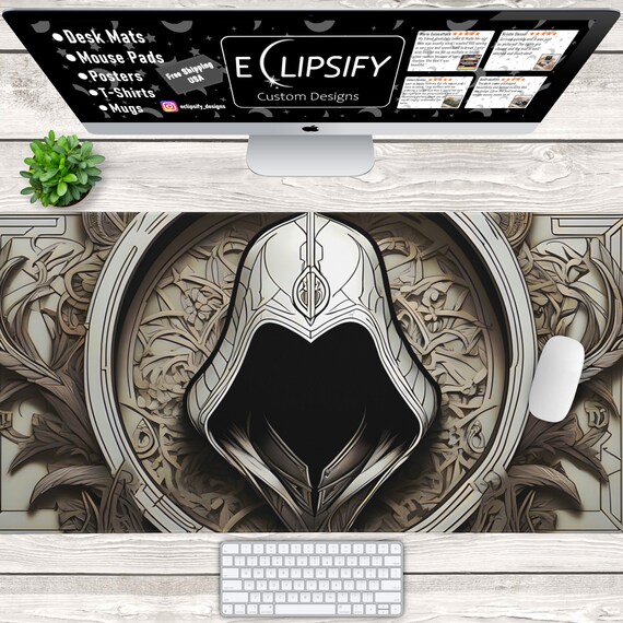 Assassin Desk Mat, Assassins Mouse Pad, Video Game, Gaming Mouse Pad, Gamer Desk Mat, Assassin Hood, Creed