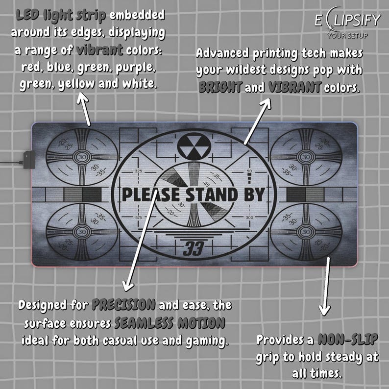 Nuclear Fall Out Mouse Pad, Nuclear Fall Out Desk Mat, Please Stand By, Gaming Desk Mat, Custom Desk Mat, Post Apocalyptic, Gamer Mousepad image 6