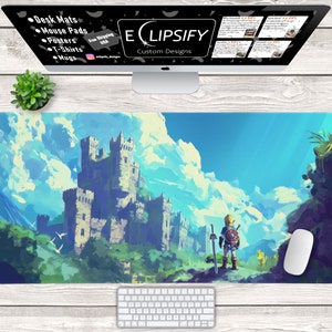 Fantasy Warrior Anime Mouse Pad, Castle Desk Mat, Anime Desk Mat, Minimalist Desk Pad, Gaming Mouse Pad, Gaming Desk Pad, Gamer Gift