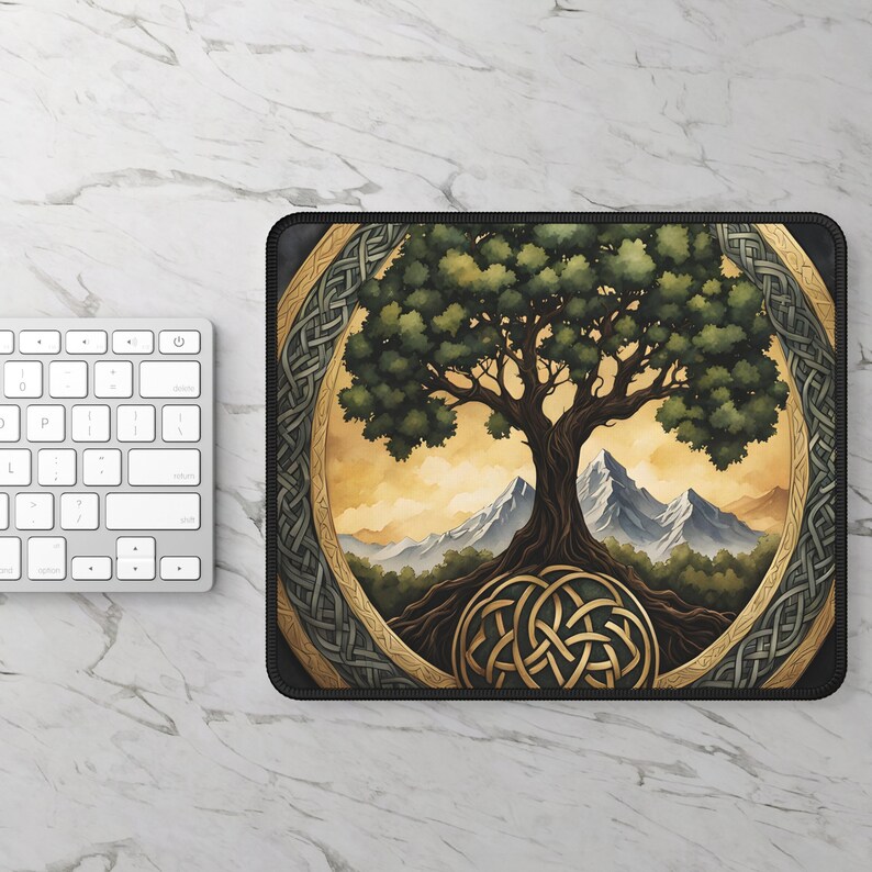 Tree Mouse Gaming Celtic Tree Desk Mat, Celtic Tree Mouse Pad, Green Mousepad, Green Desk ...