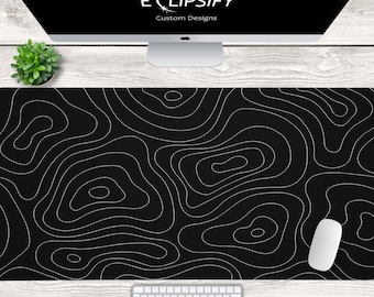 Black and White Pattern Topographic Mouse Pad, Black and White Desk Mat, Gaming Mouse Pad, Gamer Desk Mat