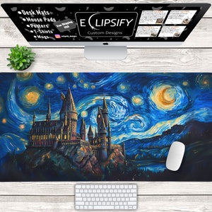 Wizard Castle Mouse Pad, Wizard Castle Black Desk Mat, Starry Night, Magic, Blue Mouse Pad, Blue Desk Mat, Gaming Mouse Pad, Gamer Desk Mat