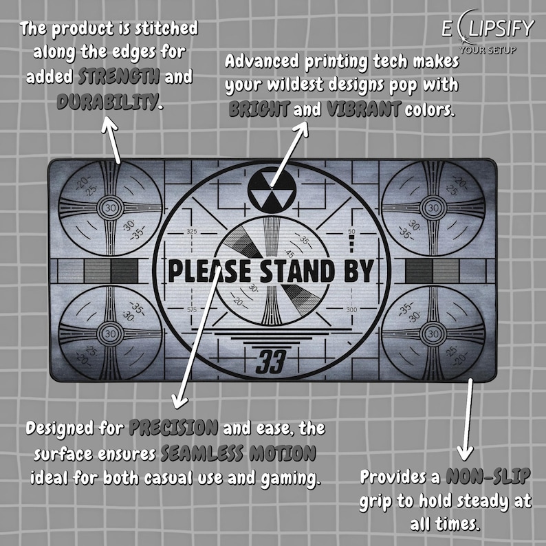 Nuclear Fall Out Mouse Pad, Nuclear Fall Out Desk Mat, Please Stand By, Gaming Desk Mat, Custom Desk Mat, Post Apocalyptic, Gamer Mousepad image 4