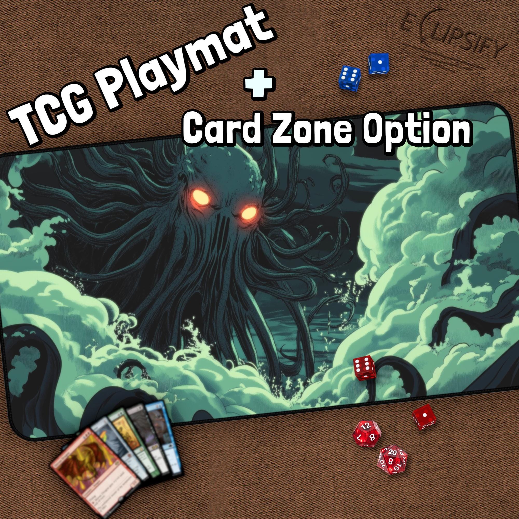 Cthulhu TCG Playmat, Fantasy MTG Play Mat With Zones, Kraken, Evil