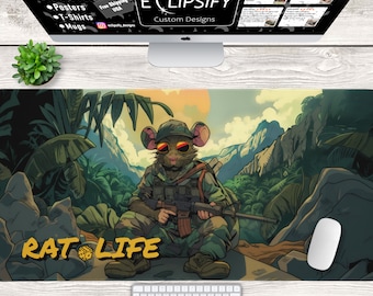 Rat Life Gaming Mouse Pad, Military, Soldier, FPS, Video Game, Gaming Desk Mat, Funny, Meme, Gamer Gift