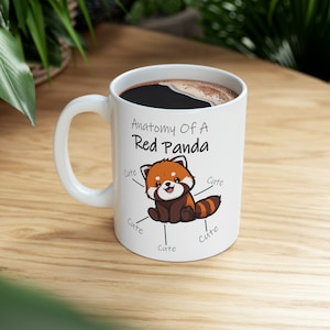 Taza de panda rojo, anatomía de un panda rojo, panda rojo lindo, panda rojo de dibujos animados, taza de animales, taza linda, regalo de panda rojo, regalo de taza