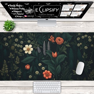 Dark Cottagecore Desk Mat, Floral Desk Mat, Nature Desk Decor, Botanical Mouse Pad, Vintage Mousepad, Wildflower Mousepad, Garden Desk Mat