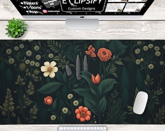 Darkcore Cottage Schreibtischmatte, Schreibtischmatte mit Blumenmuster, Natur Schreibtisch Dekor, Botanische Maus Pad, Vintage Mousepad, Wildblumen Mousepad, Garten Schreibtischmatte