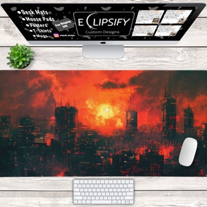 Cyberpunk City Desk Mat, Cyberpunk Mouse Pad, Orange Mouse Pad, Minimalist Desk Mat, Gaming Mouse Pad, Desk Decor, RGB LED