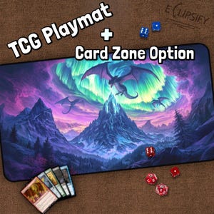 Drachen MTG Spielmatte, Magische Auroa Berge, Dragon MTG Playmat With Zones, Fantasy Krabbeldecke, Geschenke für Gamer, Brettspiel