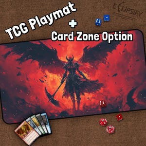 Demon Angel TCG Playmat, Fire MTG Play Mat With Zones, Underworld Playmat, Evil Angel, Gifts for Gamers, Board Game
