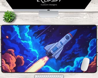 Retro Space Rocket Mouse Pad, Cozy Gaming Desk Mat