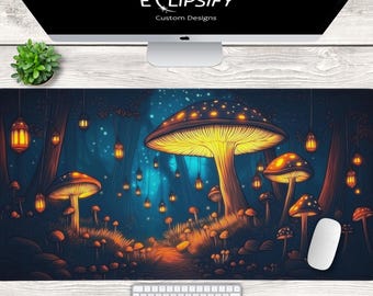 Cottagecore Mouse Pad, Mushroom Forest Witchy Desk Mat, Extended Mousepad, Aesthetic Night Scenery, Gaming Mouse Pad, Fantasy, Playmat