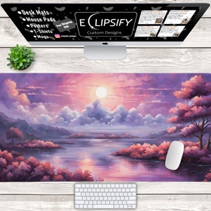 Lila Wolken Maus Pad, Lila Schreibtischmatte, Wolken Schreibtischmatte, Kawaii Mauspad, Ästhetisches Mousepad, Schreibtisch Dekor, Gamer Mädchen