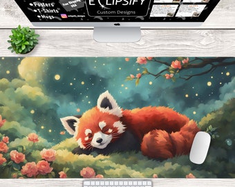 Rode panda-muismat, rode panda, kawaii-bureaumat, rode panda-bureaumat, dierlijke muismat, bos, gamermuismat, gamer-bureaumat