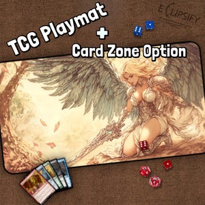 Tapis de jeu Angel TCG, Warrior Angel, Sword Angel MTG Play Mat With Zones, Heaven and Hell, cadeaux pour les joueurs, jeu de société