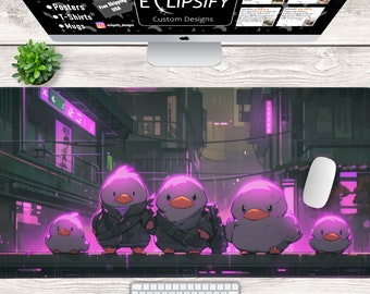 Cute Cyberpunk Ducks Kawaii Lofi Mouse Pad, Duck Desk Mat, Cute Pastel Desk Mat, Cute Desk Mat, Gaming Mouse Pad, Desk Decor
