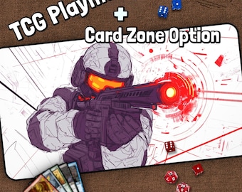 Tapete de juego de disparos de ciencia ficción TCG, FPS, tapete de escritorio de soldado MTG para jugadores de cartas, láser rojo, tapete de juego, tapete de juego, mesa, alfombrilla de ratón para juegos