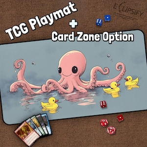 Lindo tapete de juego TCG de pulpo, patitos, chica gamer, kawaii, tapete de juego MTG con zonas, tapete de juego, regalos para gamers, juego de mesa