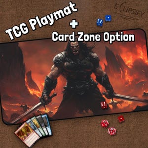Orc Warrior TCG Playmat, Fantasy MTG Play Mat With Zones, Fire, Lava Orc Playmat, Gaming, Gifts for Gamers, Board Game