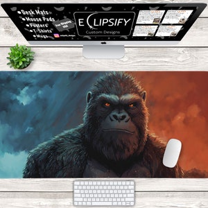 Gorilla Schreibtischmatte, Gorilla Mauspad, blaues Mousepad, blaue Schreibtischmatte, oranges Mauspad, König, Gorilla, kong, Gaming Mauspad, Gaming Schreibtischmatte