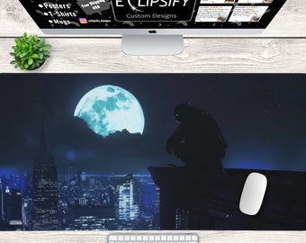 Turtle Ninja Mouse Pad, Turtle Ninja Desk Mat, Ninja Desk Mat, Blue City Mousepad, Mutant turtle, Gaming Mouse Pad, Video Game, Comics Lover