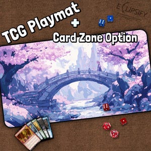 Kirschblüten Landschaft TKG Spielmatte, Floral, Lila, Bunt MTG Spielmatte mit Bereiche, Pink Fantasy Spielmatte, Geschenke für Gamer, Brettspiel